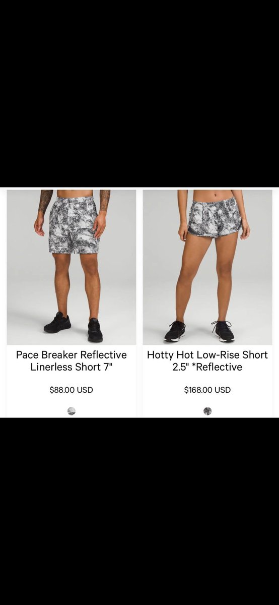 eacuffe's tweet photo. @lululemon Ummm...soooo the exact same material. By the inseam alone the men have more of the material, but pay about $100 less for the same running short. #genderbasedpricing Care to elaborate why this huge pricing gap, and why all the other hotty shorts are less than $100? https://t.co/15pLSGSxqZ