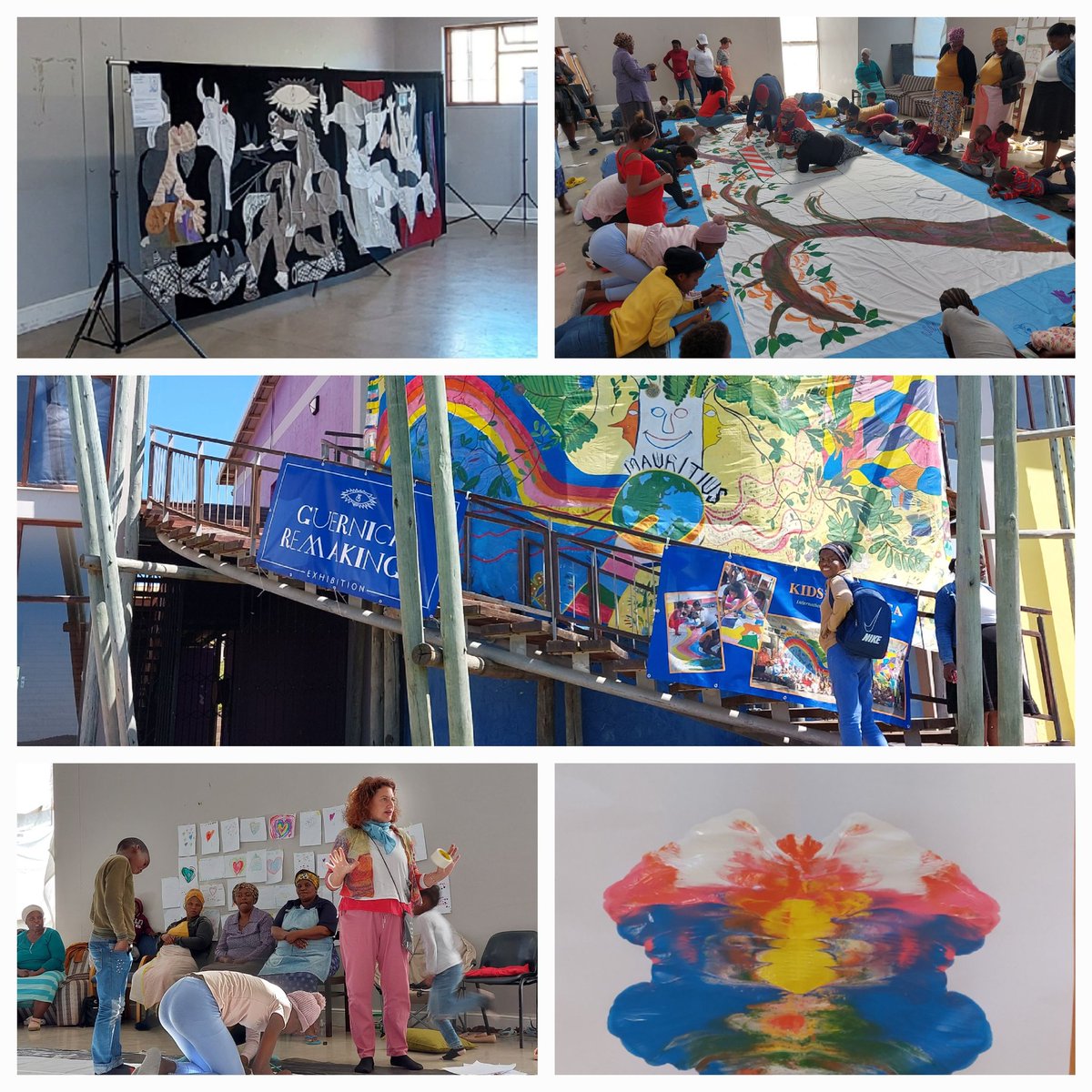 Day 2 and the #guernicaremakings exhibition is up! Today we learnt about colour mixing and the canvas is starting to take shape! @DrNicolaAshmore @KeiskammaTrust @savinatarsitano #artactivism #kidsguernica #picasso #universityofbrighton #protestbanner