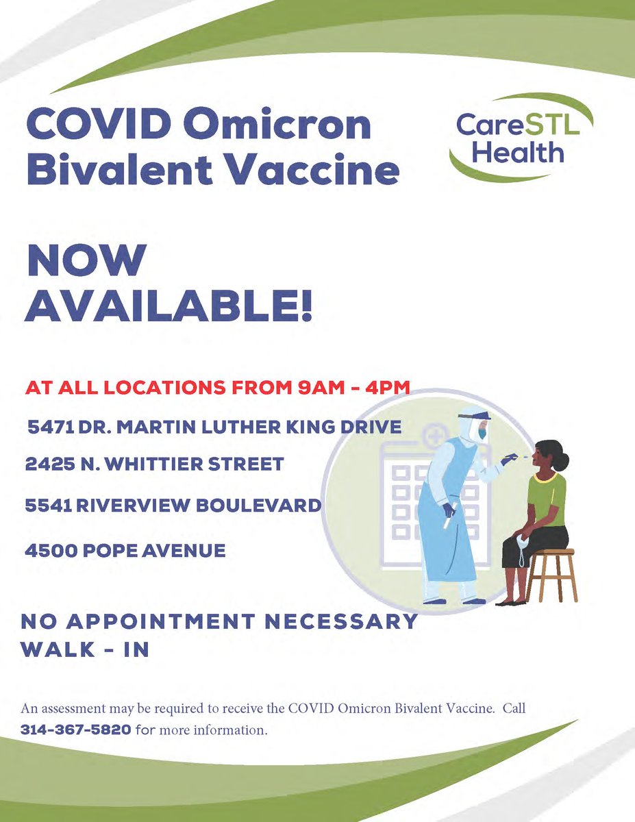 COVID vaccines and boosters are available at all CareSTL Health locations.  For more information, call 314-367-5820.  #boosters #vaccines