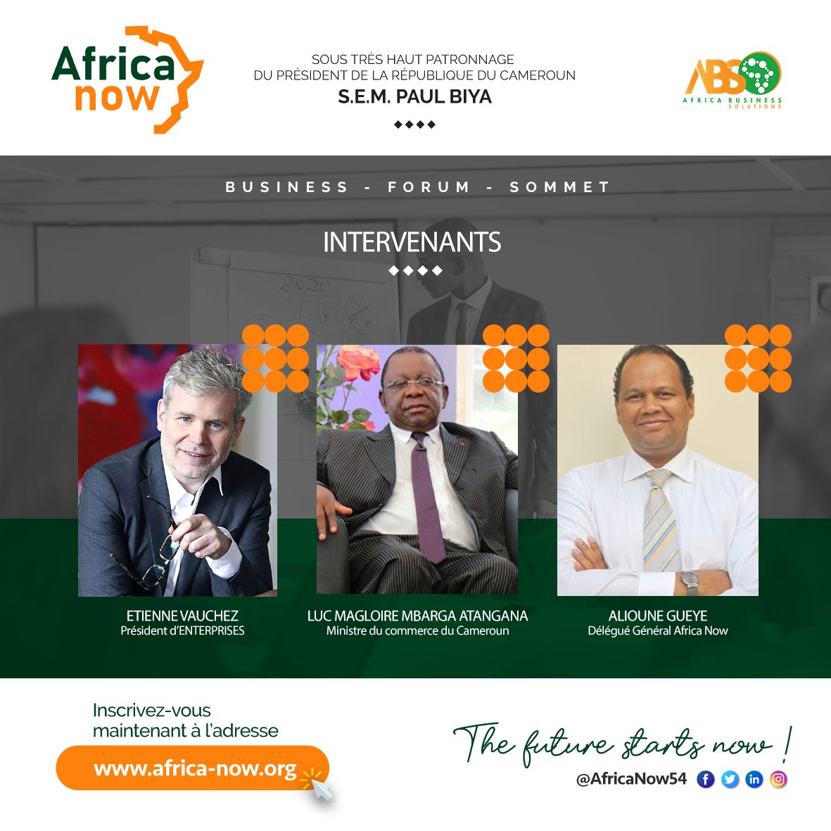 Africa Now Forum c'est des éminents intervenants qui viendront partager leurs expériences et vous entretenir sur les thématiques en rapport avec les opportunités d'affaires en Afrique. 

RDV 🗓19-20 octobre au Palais des Congrès de Yaounde

Inscriptions⤵️ africa-now.org/registration-f…