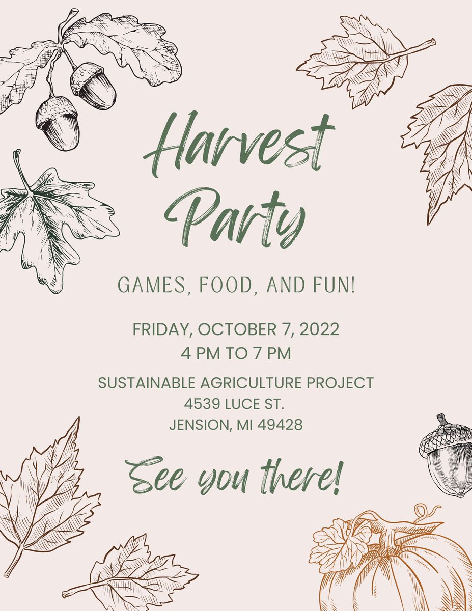 gvsusap's tweet photo. Join the Farm Club and the Office of Sustainability Practices this Friday, October 7th, as we celebrate this season’s harvest with games, music, and food at the Sustainable Agriculture Project 🍂 Please bring a dish to share if interested. https://t.co/IDPKMxNccY