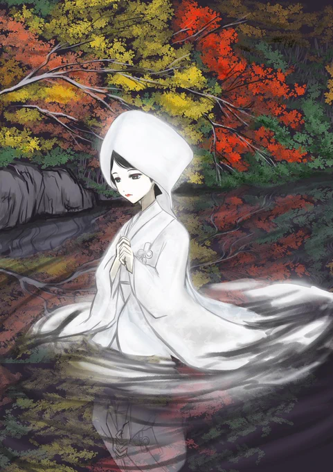 タグツイより 白無垢イラスト(水神に嫁ぐ花嫁)