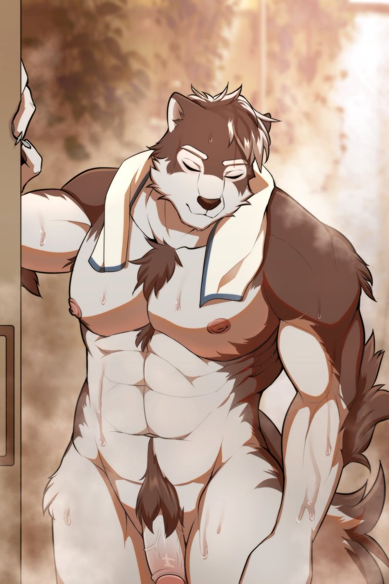 Hes walking out of the shower. Freshly cleaned as he shakes his fur. It has been a while since he's been out and about. Forgive him. He looks up at the reader and blushes.

"A-ah! M-master?! Y-you weren't supposed to be in here..."