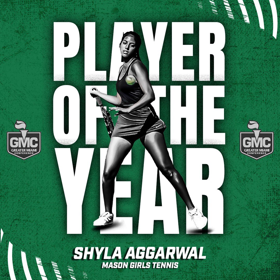Congratulations to senior Shyla Aggarwal of the Mason Girls Tennis Team for winning GMC Player of the Year for the 3rd consecutive year.
<a href="/gmcsports/">GMC Sports</a> <a href="/mikereidtennis/">Mike Reid</a> <a href="/MasonHSComets/">MasonComets</a>