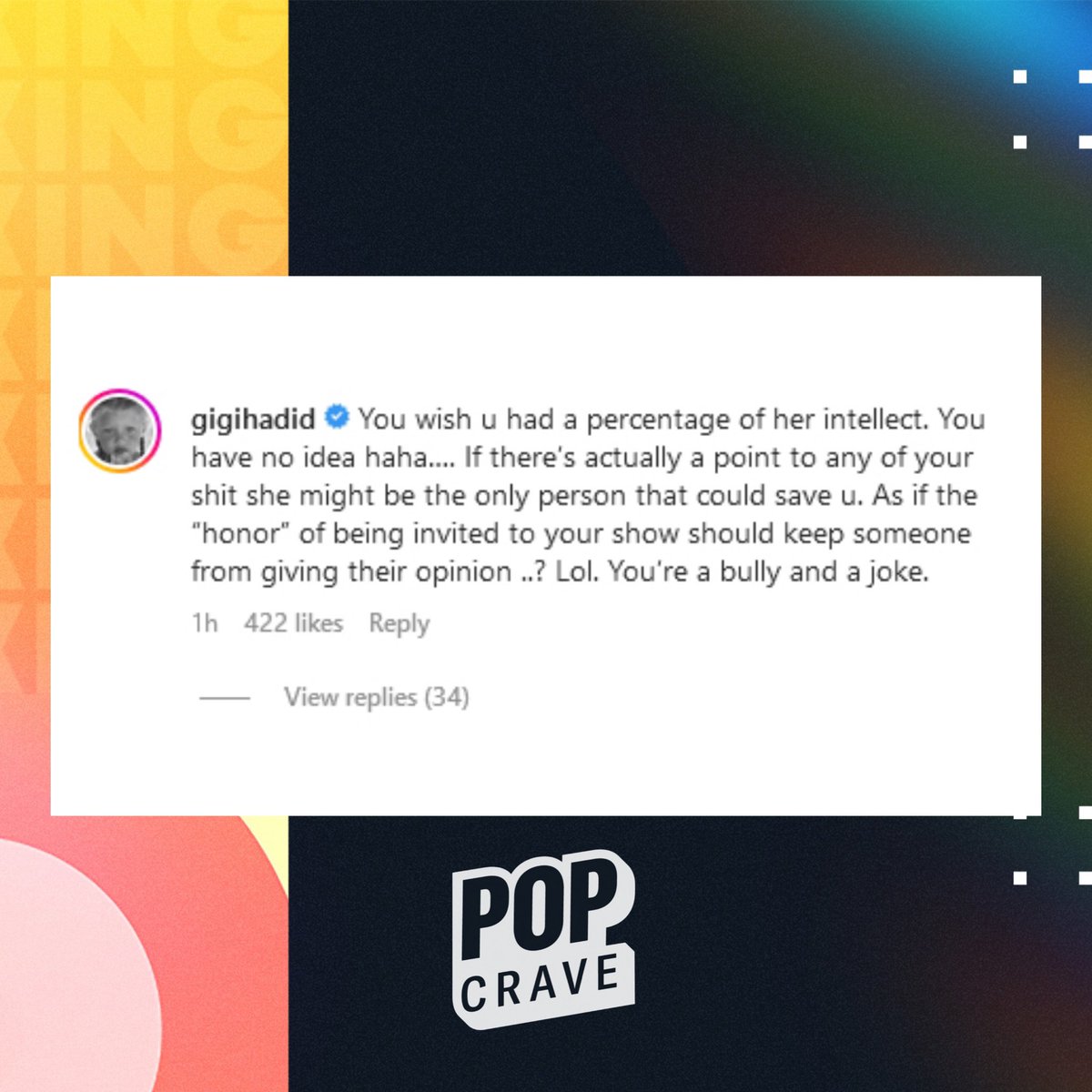 PopCrave's tweet photo. Gigi Hadid slams Kanye West for coming after Vogue editor Gabriella Karefa-Johnson:

“You're a bully and a joke.” https://t.co/EyqdTWpXMB