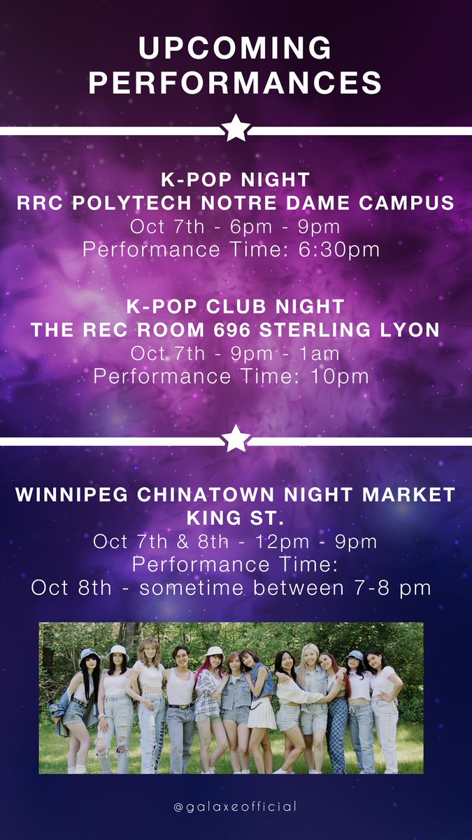 galaxeofficial's tweet image. This weekend is jam packed with Kpop fun 🙌🏻 

Some of our upcoming performances + links to all the events info below ⤵️ 

We hope to see you all there 💜 

rrcsa.ca/events-templat… 

eventbee.com/v/kpop-club-ni… 

culturedays.ca/en/events/009a…

#Winnipeg #Manitoba #WpgMB #Kpop #WinnipegEvent