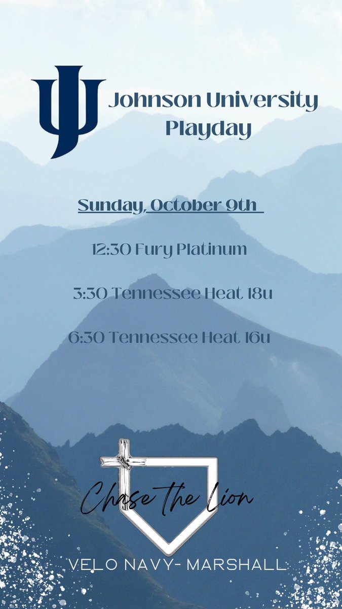 Kaylee_Velo_18's tweet photo. Weekend schedules!   Saturday we will be at Carson Newman for a playday and then Sunday at Johnson University for one!    #ChasetheLion @JURoyalsSB https://t.co/YK9iKo69LF