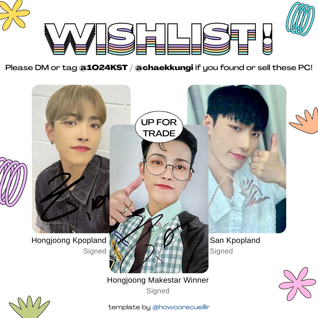 wtb / wtt 

✧ have : hongjoong makestar winner signed
✧ want : san / hj kpopland signed
— willing to buy too!

send me a dm if u want to trade / ur offers if u are selling!! >__<

t. ateez atz pc photocard kland jakarta 양도 에이티즈 홍중 산 싸인포카 #ตลาดนัดateez #pasarateez