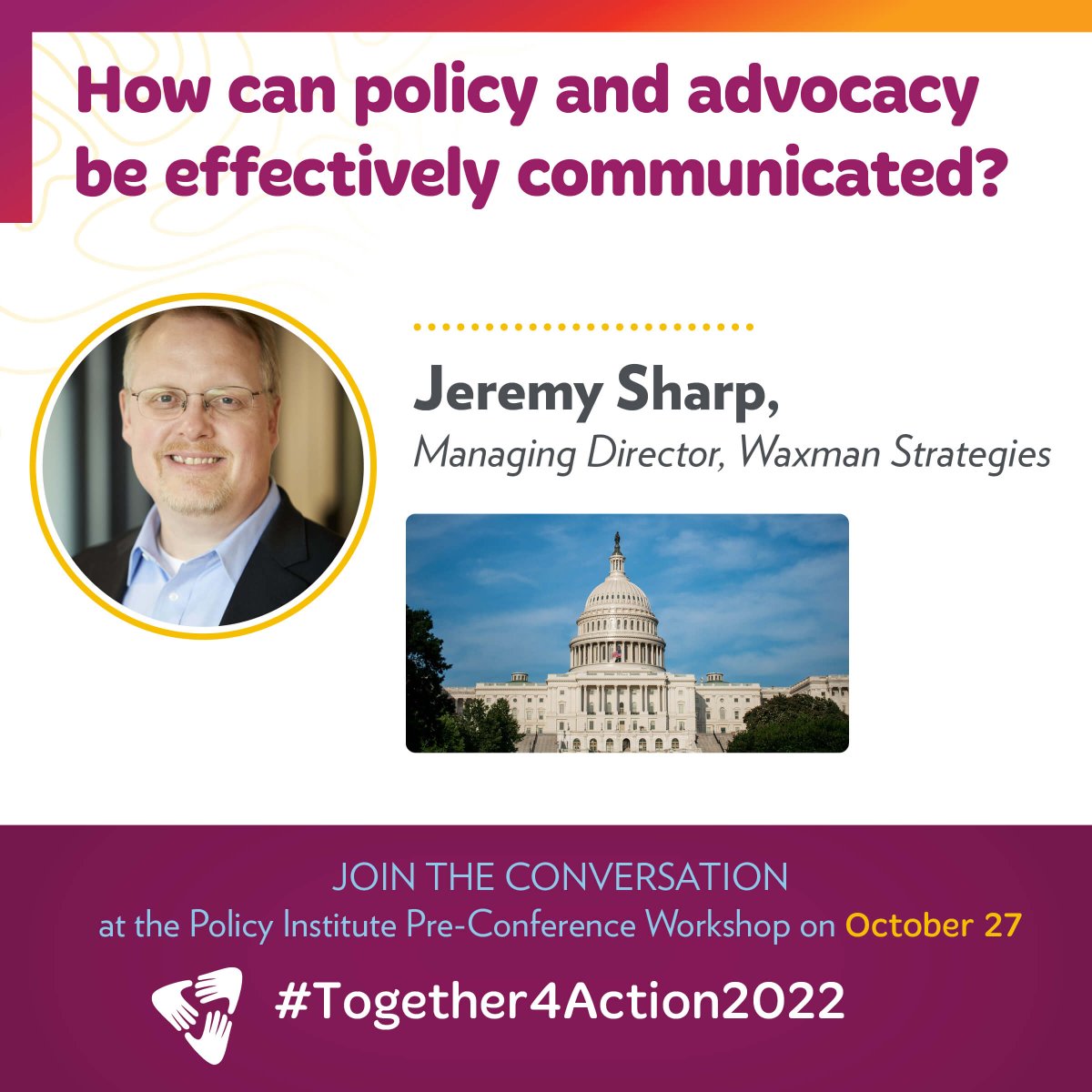 all4bhjustice's tweet photo. Join us for the #PolicyInstitute, a pre-conference opportunity to gather with policy experts &amp; develop products focused on #behavioralhealth and #socialjustice. Don't miss our #featuredspeaker, Jeremy Sharp of @TeamWaxman! https://t.co/I3HKtehX9q #Together4Action2022 @Mental_Elf https://t.co/4g9I4U5nNp