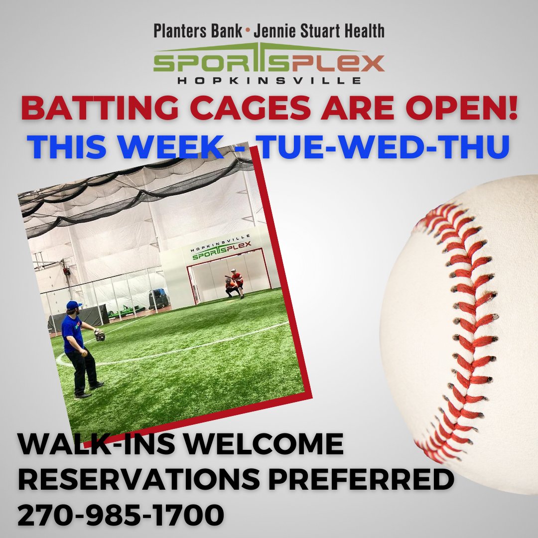 HopSportsplex's tweet image. ⚾️ Our batting cages are open at #ThePlex this week - Tues, Wed and Thu!
   $10/30 mins
   $15/30 mins w pitching machine (incl balls)  
🏌️ Can also be used for golf! 

📱 Walk-ins welcome reservations preferred. Call 270-985-1700.

#battingpractice #battingcages #golfpractice