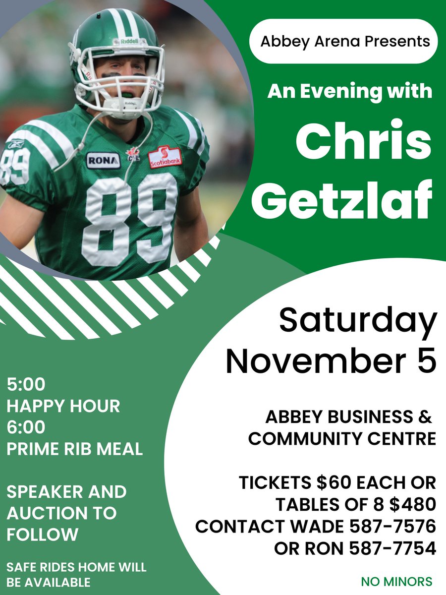 abbey_sask's tweet photo. Chris Getzlaf is coming to Abbey! Don't wait to reserve your tickets as we have a limited number available. @ChrisGetzlaf https://t.co/AlWaM7v45t