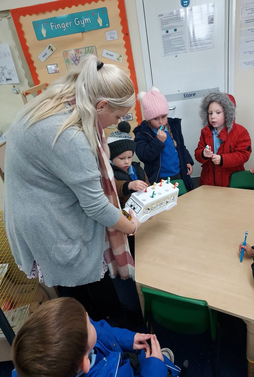 dean_primary's tweet photo. Nursery and Reception class have enjoyed starting their tooth brushing programme this half-term following @locala #locala They use the toothbrushing song from #Blippi on @YouTube to time their brushing to make sure it's all done properly. Super clean and super fun! 🪥🦷🎼 https://t.co/Ip9jOaPpO7