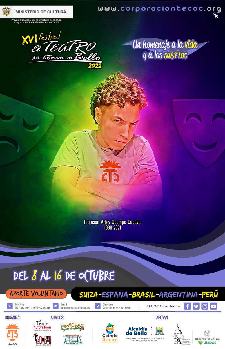 ¡Ya viene nuestro XVI Festival El Teatro se Toma a Bello 2022! Un homenaje a la vida y a los sueños. 🎭

Tendremos invitados nacionales e internacionales de lujo en una programación que se extiende desde el 8 hasta el 16 de octubre.

¡Acompáñanos!