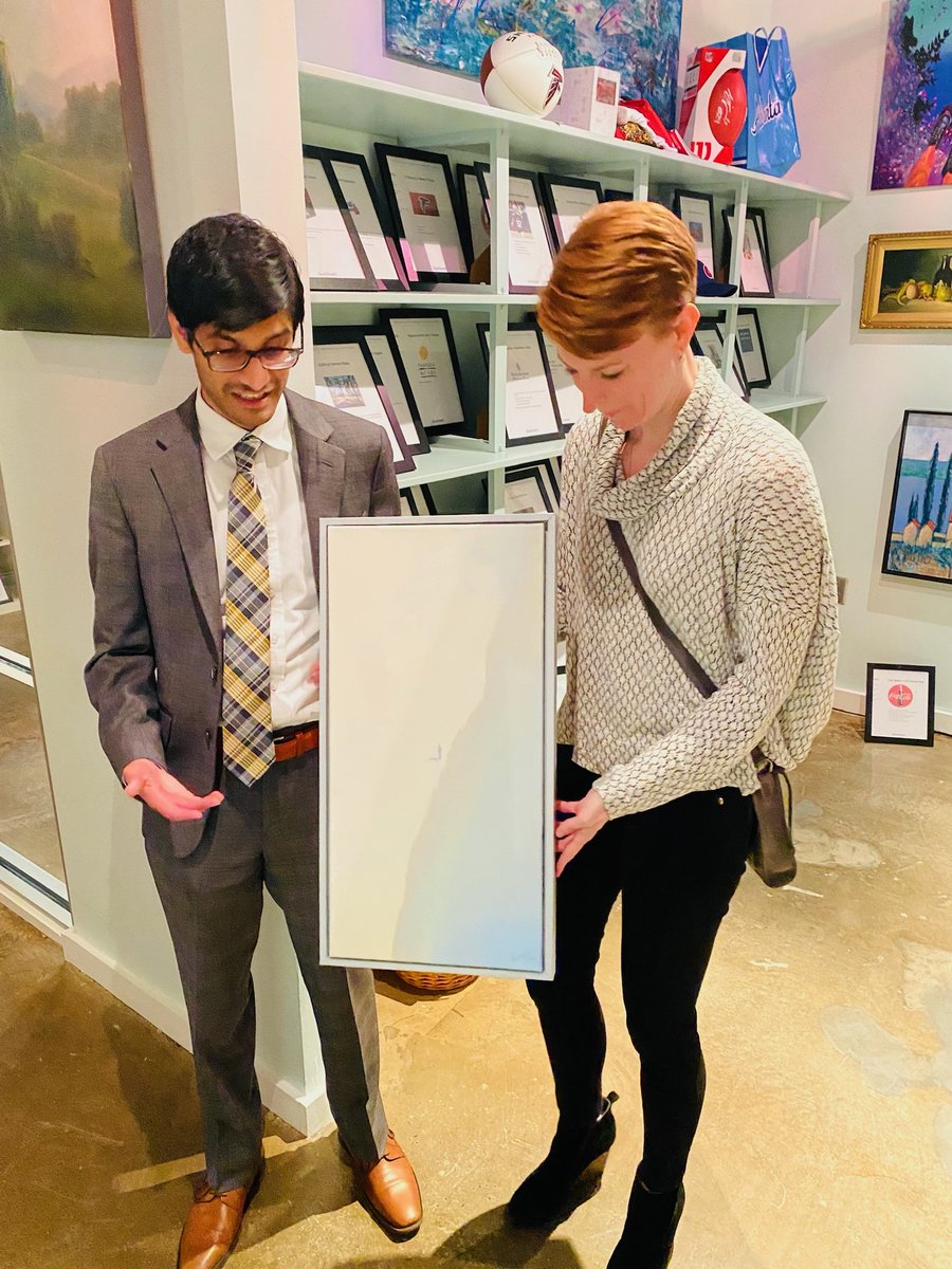 GLA_ARTS's tweet photo. Pranav Godbole, #GLA board volunteer at #GLAgala, was showing us one of his Dad's paintings, saying his Dad took a '30 year break' from painting. When next group arrived, Kathleen Rast made a beline for Vinayak Godbole's work saying she'd admired it online &amp; bought it! #GLAgala22 https://t.co/xoQ5TKnrmI