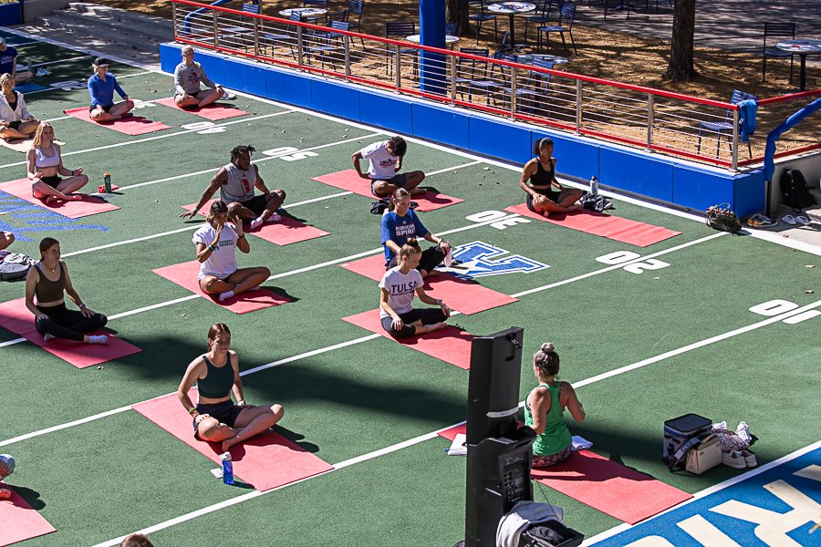 TulsaHurricane's tweet photo. #Pow6rfulMinds Week is off to a great start! Yoga for #MotivationalMonday was a success! 

Don't miss out on a Mental Health Talk from our very own Jimmy Stewart tonight for #TipTuesday at the Reynolds Center at 8:30pm! FREE Pizza will be provided!

#ReignCane https://t.co/LI909a1TQ1