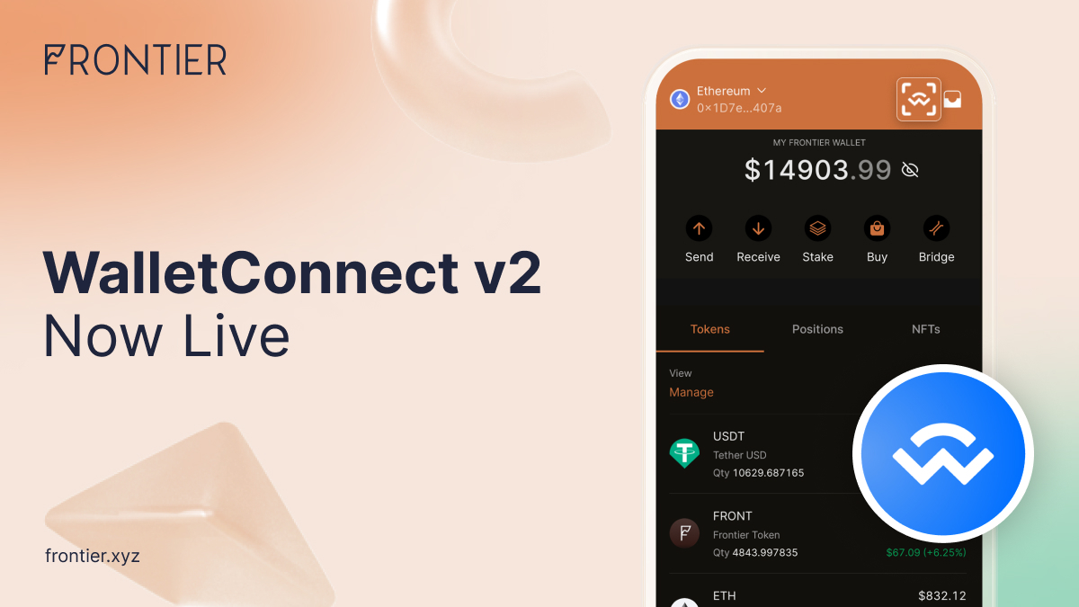 FrontierDotXYZ's tweet photo. 🤝 You can now use @WalletConnect v2 to enjoy the versatile dApp connectivity while retaining even more control over your multi-chain sessions.

🔌 Connect effortlessly with your @FrontierDotXYZ Wallet 🔌 https://t.co/WjBLnsjwSJ