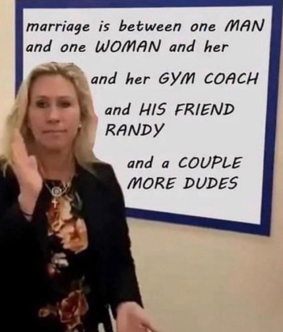 gandsco's tweet photo. @RepMTG Your marriage isn't going to end well for you.  I hope Perry takes everything. #FamilyValues https://t.co/j4JOtgDnkT