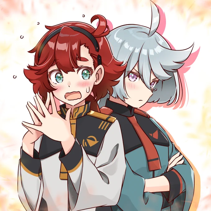 ガンダム新作が作品としても百合としてもいい展開になることを願って!  でもこの子達が殺し合い始めたりする可能性全然あるから今のところこんな温度のイラストがちょうどいいかと思いまして  #水星の魔女 #百合