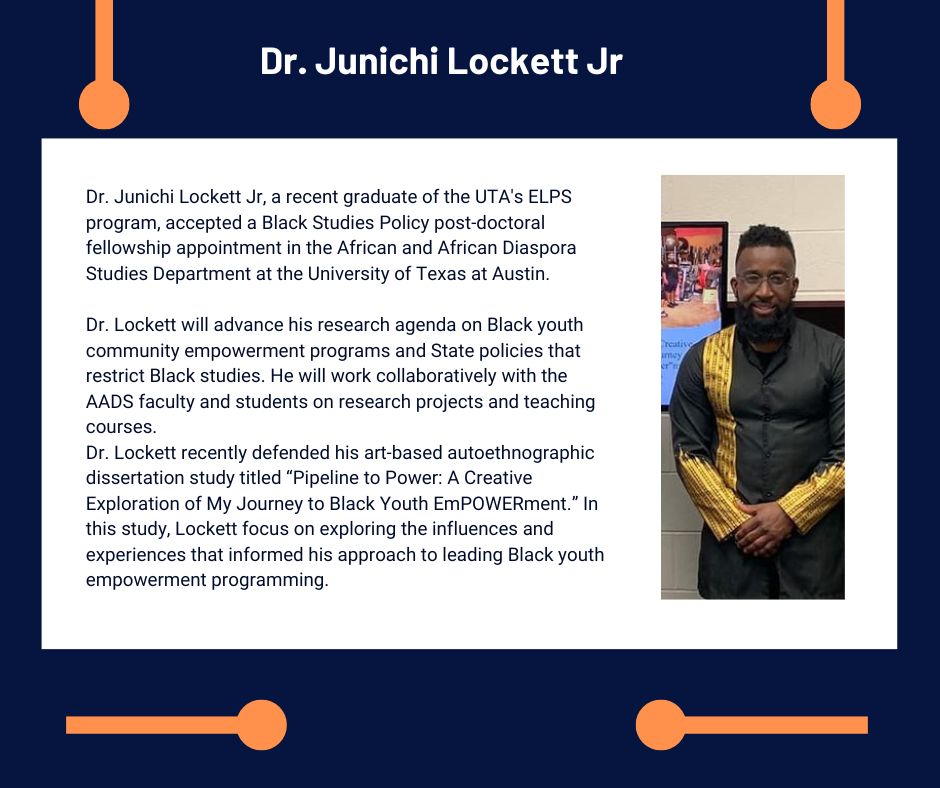 DrERoland's tweet photo. Student Spotlight: Today, I want to shout out @JBomaniWarrior and his work with Black youth! He was my first doc student at UTA. Now, he is a Black Studies Policy post-doc fellow at UT Austin!! @UTACOEd  #UTAELPS #TeamBlocka https://t.co/iVzELAF6dZ