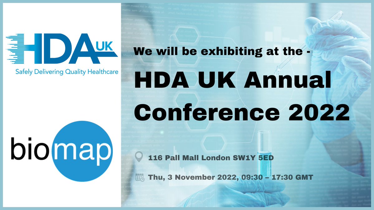 BiomapUK's tweet photo. @BiomapUK  will be exhibiting at the upcoming HDA UK Annual Conference on the 3rd of November 2022. Do visit us if you are also attending!

#pharmaceutical #temperaturemonitoring #conference https://t.co/PsZpAPt3ik