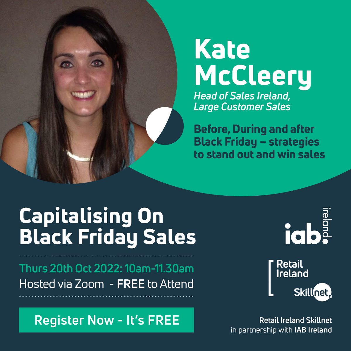 Capitalising on Black Friday Sales Speaker Profile: Kate McCleery <a href="/Google/">Google</a> will give tips on how to stand out &amp; win sales before, during &amp; after Black Friday. 
Thur 20th Oct 10am-11:30am 

Book Your FREE click here> bit.ly/3fsjlu1
<a href="/iabireland/">IAB Ireland</a> <a href="/SkillnetIreland/">Skillnet Ireland</a> 
<a href="/Retail_Irl/">Retail Ireland</a>