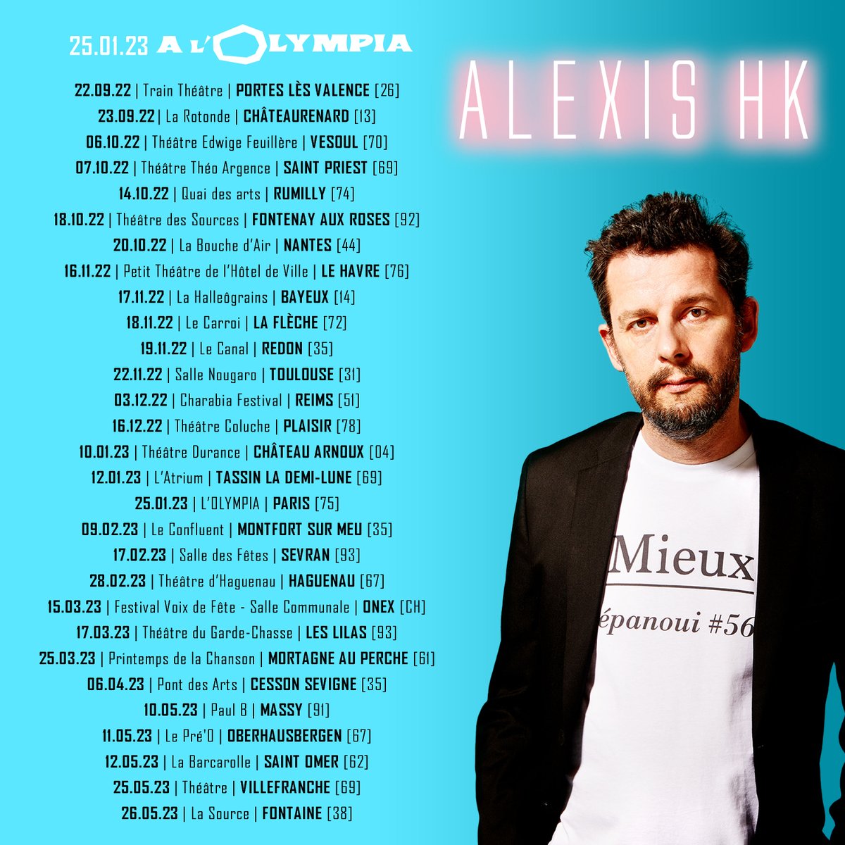 Chers amis, la tournée Bobo Playground commence MIEUX que bien, avec toutes les dates ci-dessous. Hâte de vous retrouver ... 
Love,
Alexis 

#boboplayground
