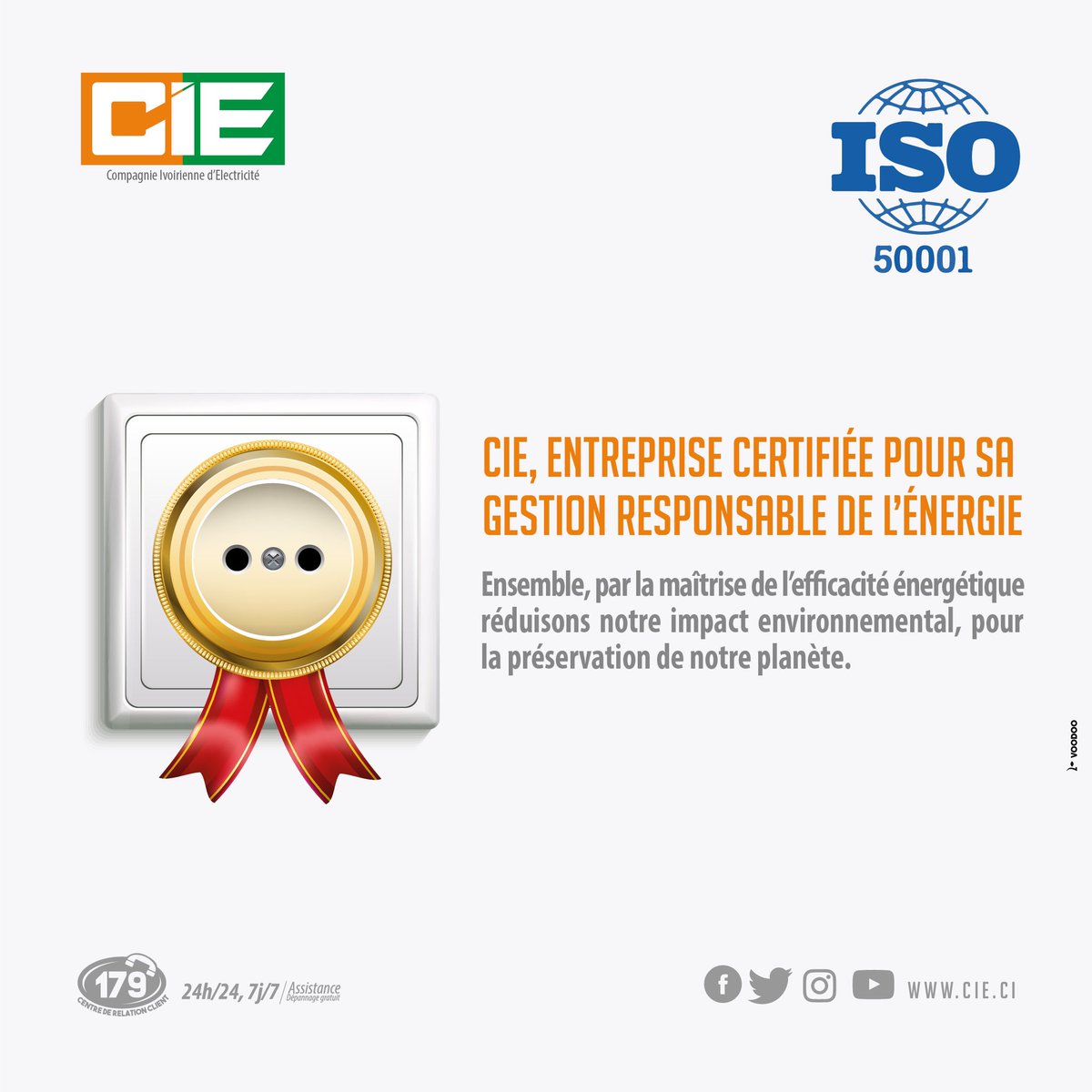 CIEofficiel's tweet photo. Depuis 2017, la CIE s’est engagée dans le renforcement de sa politique environnementale afin de participer ainsi ,plus significativement, chaque jour un peu plus, à la lutte contre les effets du changement climatique.
#developmentdurable 
#CertificationIso50001 #QSE https://t.co/rAqnO8nJf8