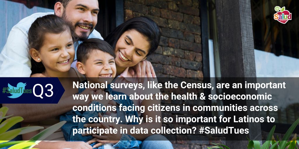SaludAmerica's tweet photo. Q3: National surveys, like the Census, are an important way we learn about the health & socioeconomic conditions facing citizens in communities across the country. Why is it so important for Latinos to participate in data collection? #SaludTues #HispanicHeritageMonth https://t.co/emxoqubndK