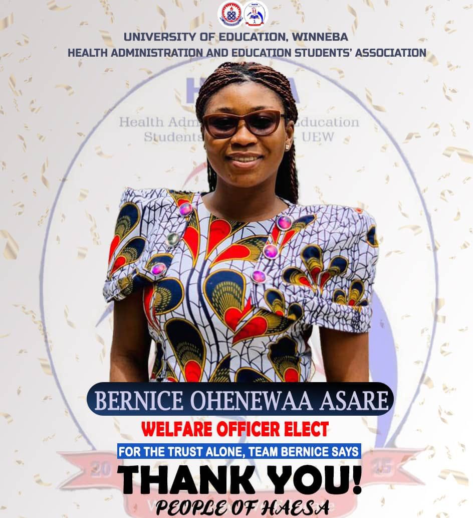 haesaofficial's tweet photo. Congratulations BERNICE OHENEWAA ASARE.
HAESA WELFARE OFFICER ELECT.
Congratulations ๐
#HAESA https://t.co/fRyglhfWlY