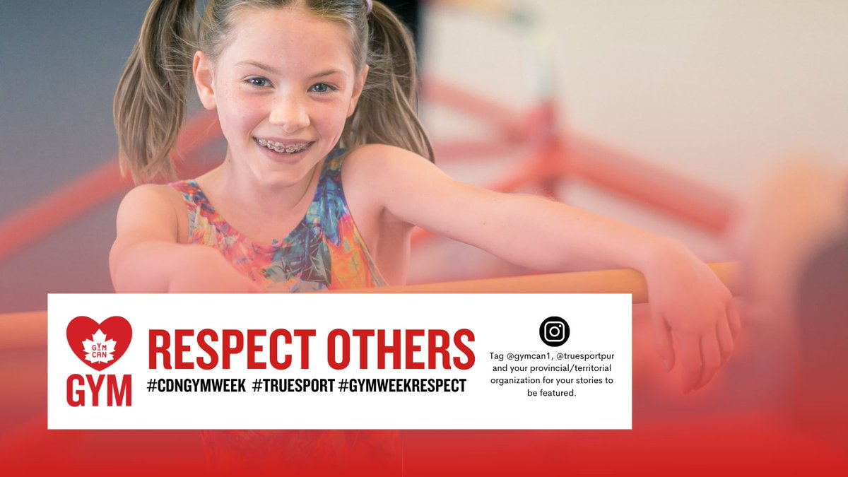 gymcan1's tweet photo. Can you believe today is already Day 3 of #CDNGymWeek?! Today’s @TrueSportpur principle of the day is Respect Others, which means to show respect for everyone involved in creating your sport experience. #GymWeekRespect means to win with dignity and lose with grace! https://t.co/w2welqNcCH