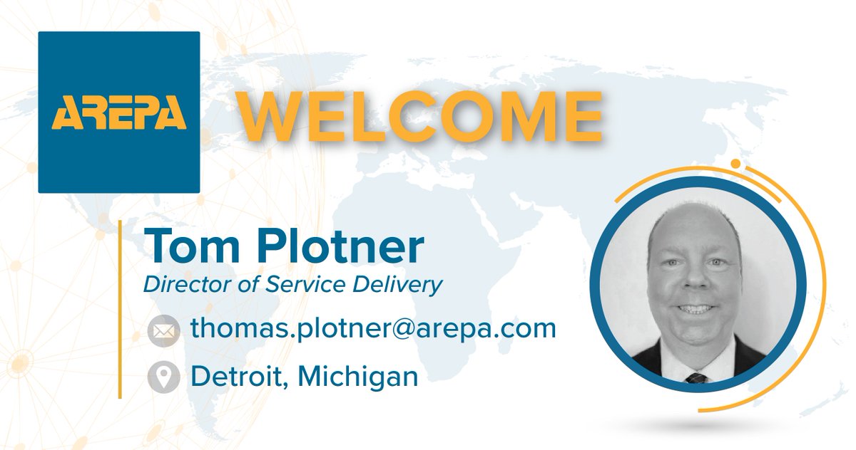 AREPAGlobal's tweet photo. We are pleased to welcome Tom Plotner to the AREPA team as the Director of Service Delivery for North America! Tom brings significant experience in customer support, project management, and engineering complex systems.

Learn more about Tom: https://t.co/BwG3st0vRn https://t.co/NqrkEQDc0M