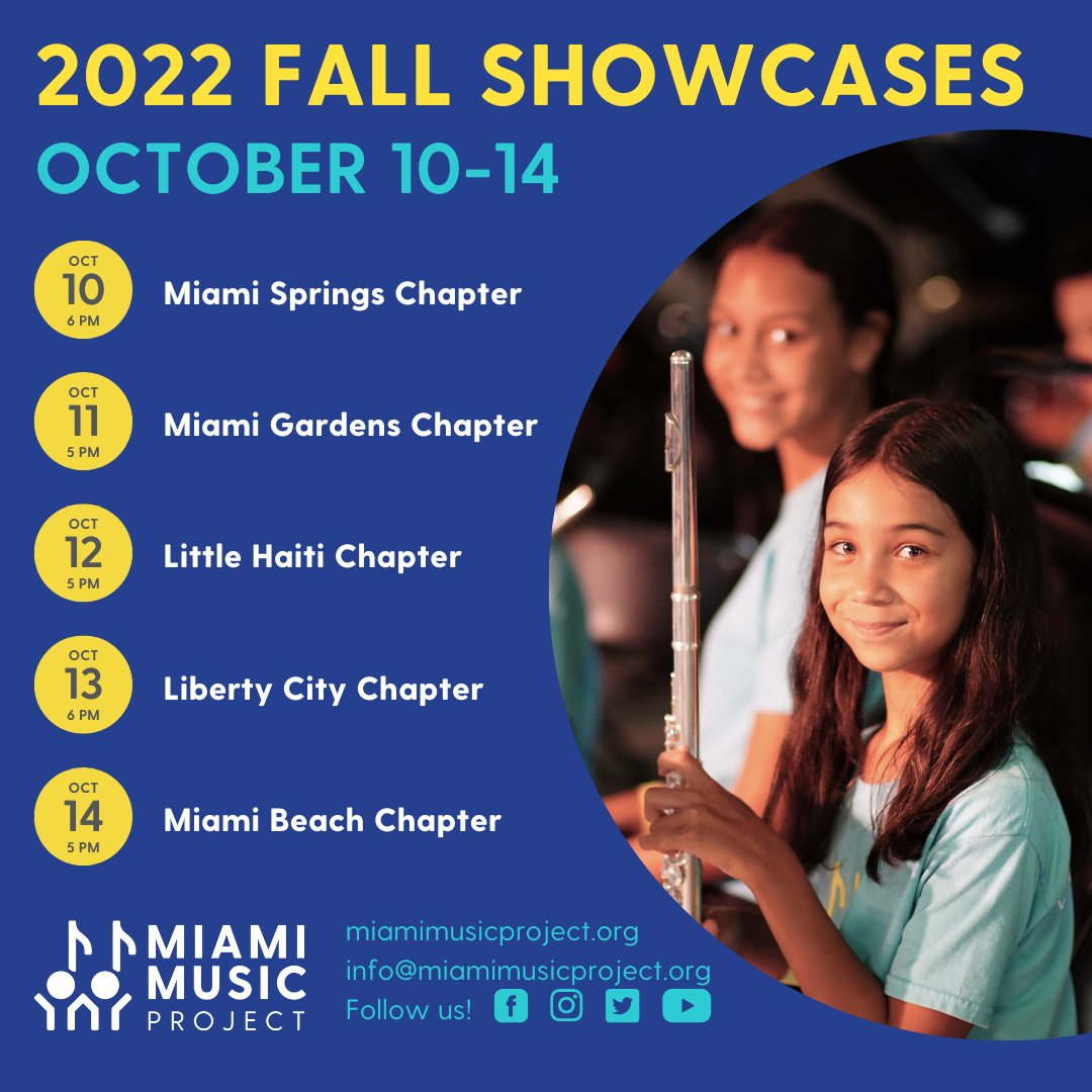 MiaMusicProject's tweet photo. Join us next week for our Fall Showcases, highlighting our beginner ensembles! This will be a first concert for many of our students so mark your calendars and show your support!๐ป
#MiamiMusicProject https://t.co/o18Aa6lNif