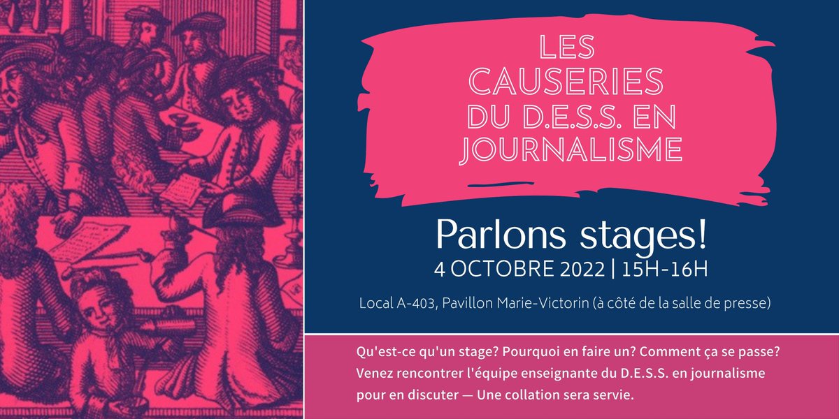 Étudiant·es du D.E.S.S. en journalisme : rejoignez-nous aujourd'hui à 15h pour parler des stages!