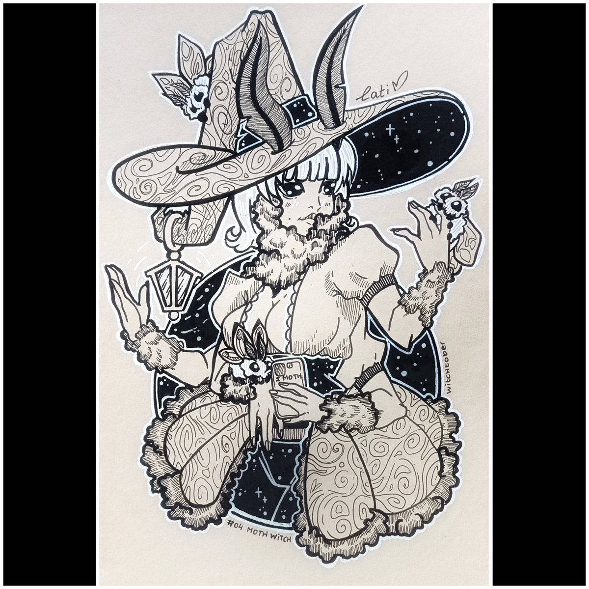 CatiWorks's tweet photo. 'Day 04. Moth Witch' https://t.co/C9a63fivuj #mothwitch #moth #witch04 #witchtober #inktober #inktoberwitchtober #catiworks #day04 #monthlychallenge #promptlist04 #mothprompt #traditionalart #witchsociety #originalcharacter #persona #catiworks #catiswitchtober #catiwitchtober https://t.co/dsg2xG9FRP