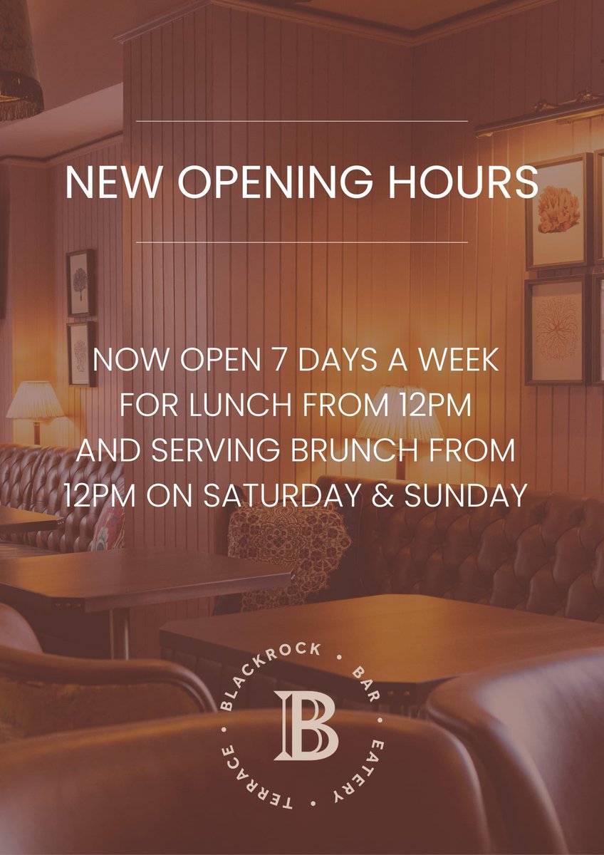 TheBlackrock_'s tweet photo. 📢 We are thrilled to announce that from tomorrow on we are now serving lunch. We are now open 7 days a week serving food from 12pm daily 😀 #Lunch #Brunch #Dinner #Cocktails https://t.co/ojD8bOYJx1