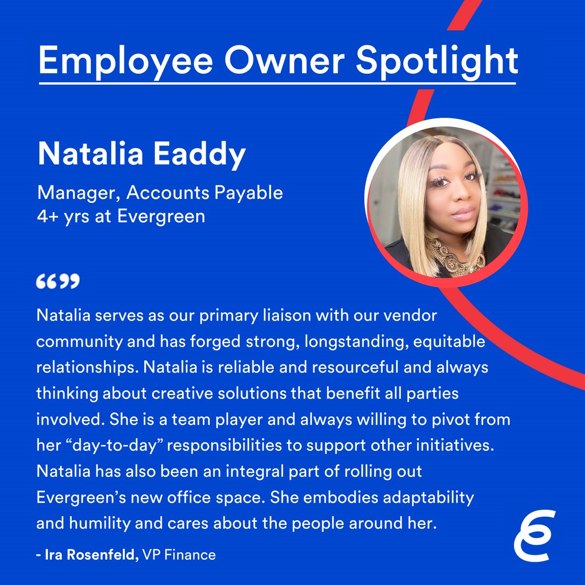 EvergreenTradng's tweet photo. Oct is very special at @EvergreenTradng because it’s #ESOPMonth and we get to celebrate being 100% #EmployeeOwned! To show off our #ESOPpride, we’re featuring employees who embody an entrepreneurial spirit. So let's kick it off with Natalia Eaddy!
#workculture #ESOP https://t.co/TNr3Wt8mQj