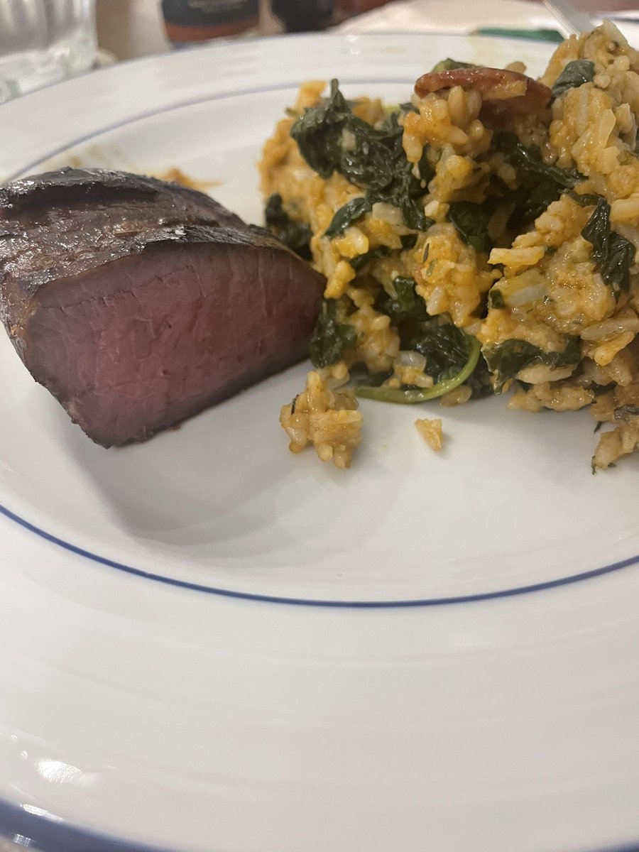 FLCigarLife's tweet photo. @altonbrown @pkgrills Sous Vide venison backstrap with rice loaded with Spinach, cheddar cheese, and chorizo https://t.co/DMtNerBKmM