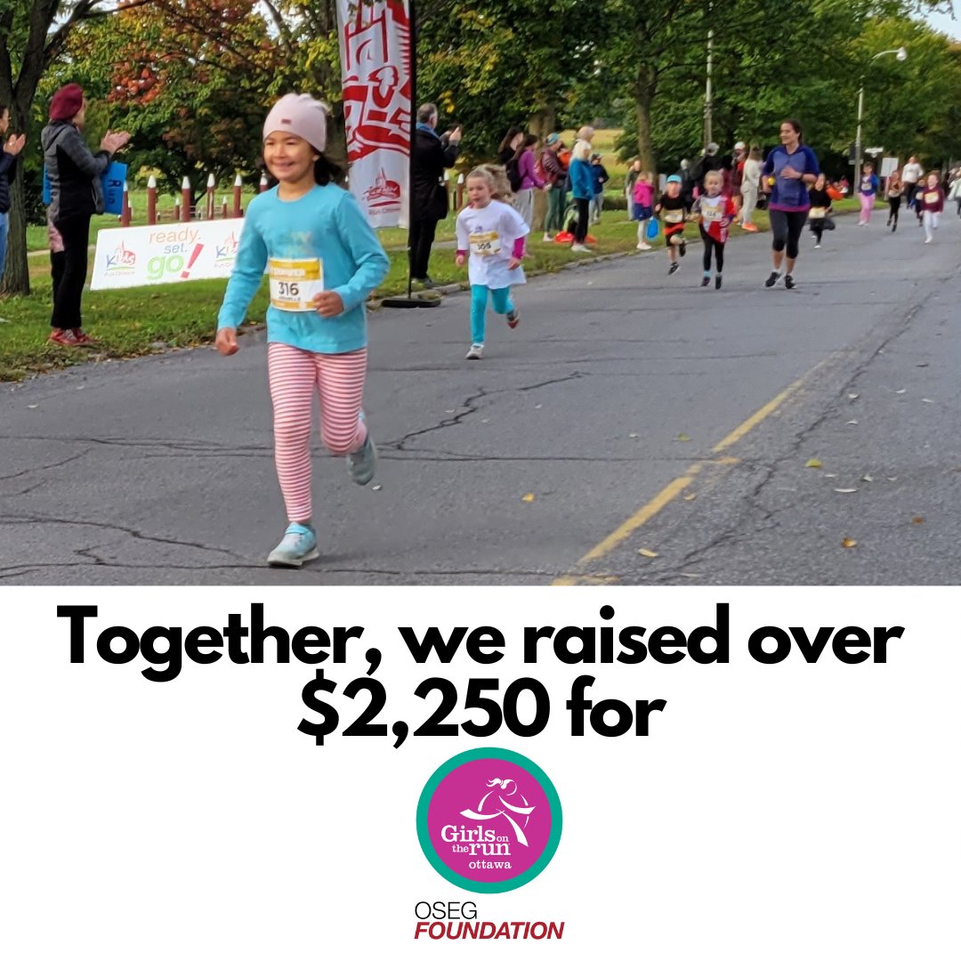 Thank you to everyone who participated in the <a href="/DesjardinsGroup/">Desjardins Group</a> Run to Empower! We are so excited to share that with your generous donations and the funds raised by participants who opted for green bibs, $2,250 was raised for the <a href="/FoundationOSEG/">OSEG Foundation</a>’s <a href="/GOTROttawa/">Girls on the Run Ottawa</a> program! #RunOttawa