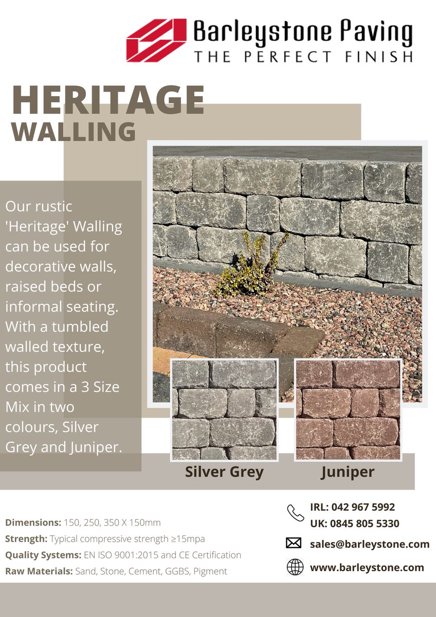 Our 'Heritage’ Walling is the perfect addition to any garden our outdoor space. With a variety of uses, it is ideal for decorative walls, raised beds or informal seating, adding ‘The Perfect Finish’ to your home.