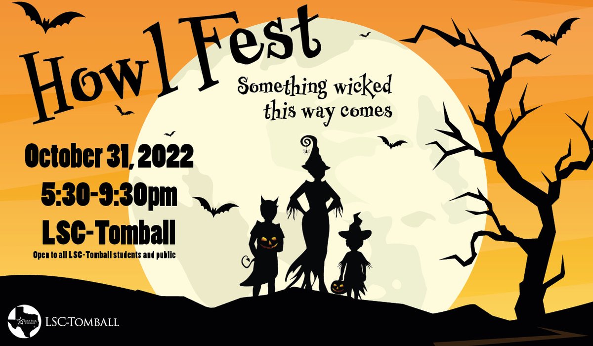LSCTEngage's tweet photo. Howl Fest is just around the corner. This event is open to LSC-Tomball students and the public. Stay posted for more information. #LSCT #lsctengage #THEPACK https://t.co/l9fV0nV3AR