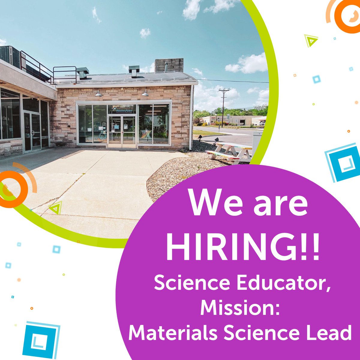 discoveryspace's tweet photo. 🎉 We are hiring a full-time Science Educator, Mission: Materials Science Lead 
🔬This person will serve as a liaison between @PennState's Center for Nanoscale Science  and Discovery Space. Visit https://t.co/hfZGchsT3M for a full job description. 
#scienceeducator #stemlearning https://t.co/THt1zJzohX