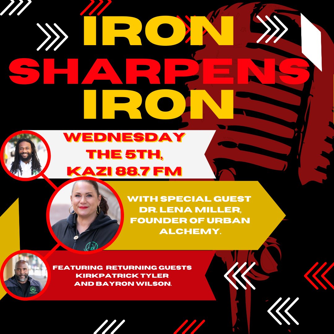 Iron_Sharp_Iron's tweet photo. Tomorrow, we have a special guest Dr. Lena Miller, the founder, and CEO of Urban Alchemy. It was founded to bring peace and respect to urban areas struggling with extreme poverty, addiction, and hopelessness. Along with returning guests Kirkpatrick Tyler and Bayron Wilson. #melj https://t.co/cmZBUJVq4t