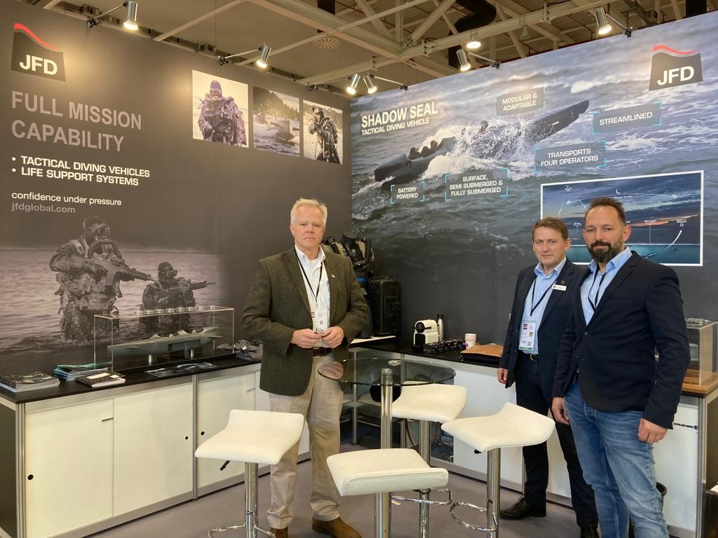 JFDGlobal's tweet photo. Team JFD have had an engaging first day at GSOF Symposium Europe.
We'll be back at Stand C19 tomorrow to share more about JFD's capabilities and our drive to provide safety and security in the underwater domain.
#GSOFEurope #Maritime #SpecialOperations @GlobalSOF https://t.co/rMzhcw1Zdo