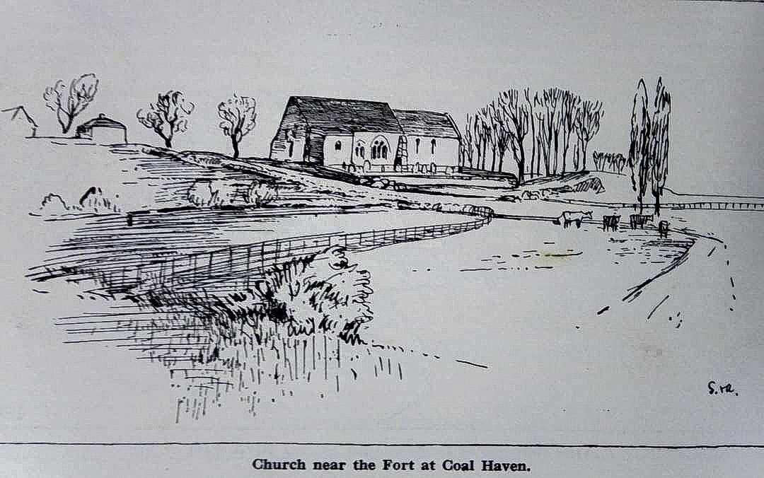 coalhouseforths's tweet photo. Drawing of St Catherine's Church, East Tilbury, sits next to Coalhouse Fort. This old drawing records a period after the church had a tower.
Thanks to Thurrock Museum for the image. https://t.co/otbeuKqPyq