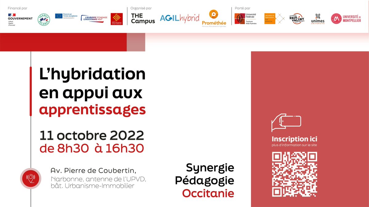 PedagoNUM's tweet photo. J-7 avant la journée Synergie Pédagogie Occitanie ! Il est toujours temps de s'inscrire pour cette journée autour de l'hybridation des enseignements avec des retours d'expériences, des ateliers et des tables rondes.  
Programme et inscription gratuite 👉 https://t.co/b2Orp8SHRr https://t.co/SCudbneal9