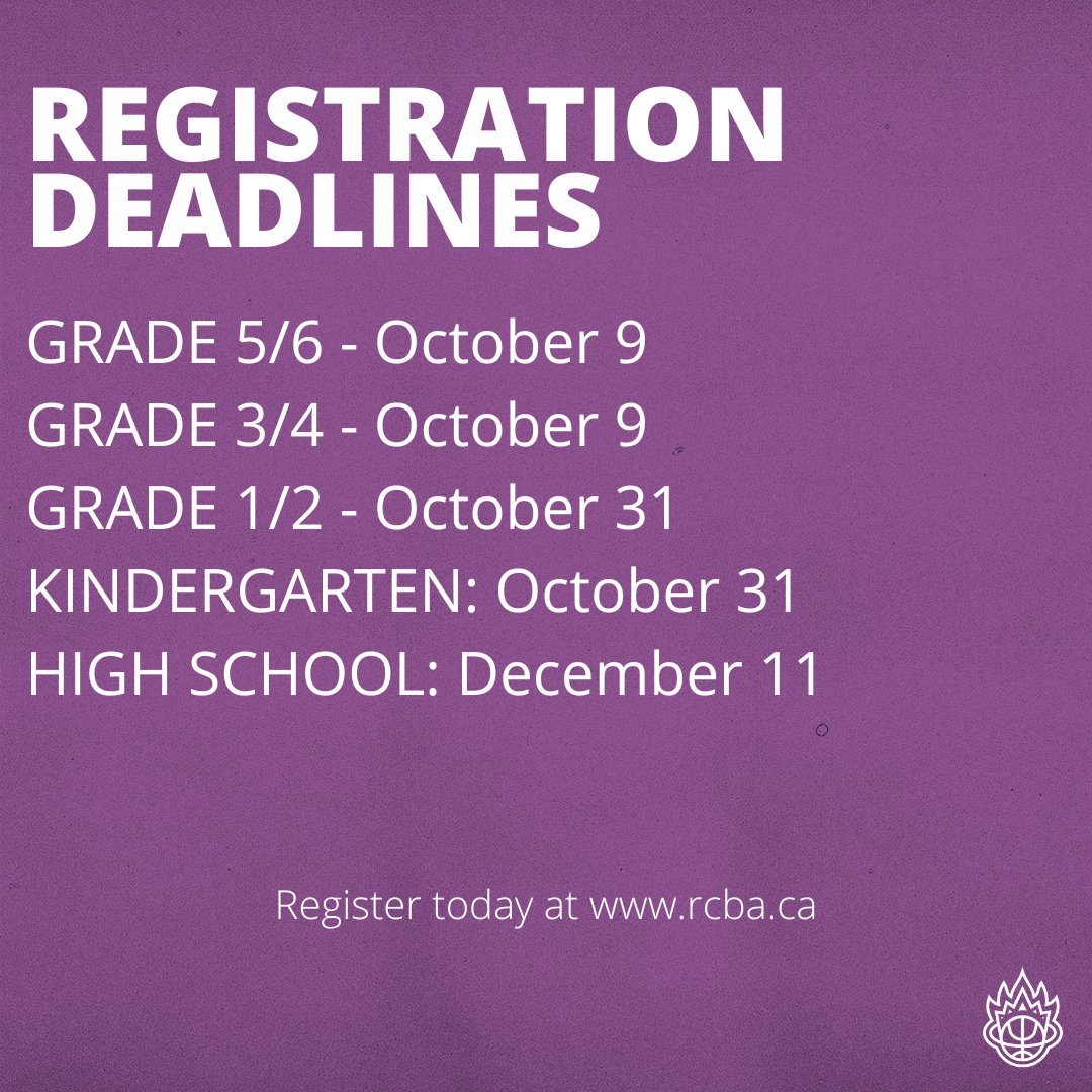 RCBAHoops's tweet image. A reminder of registration deadlines for our league! ⁠
⁠
Questions? send us an email @ rcba@sasktel.net⁠
⁠