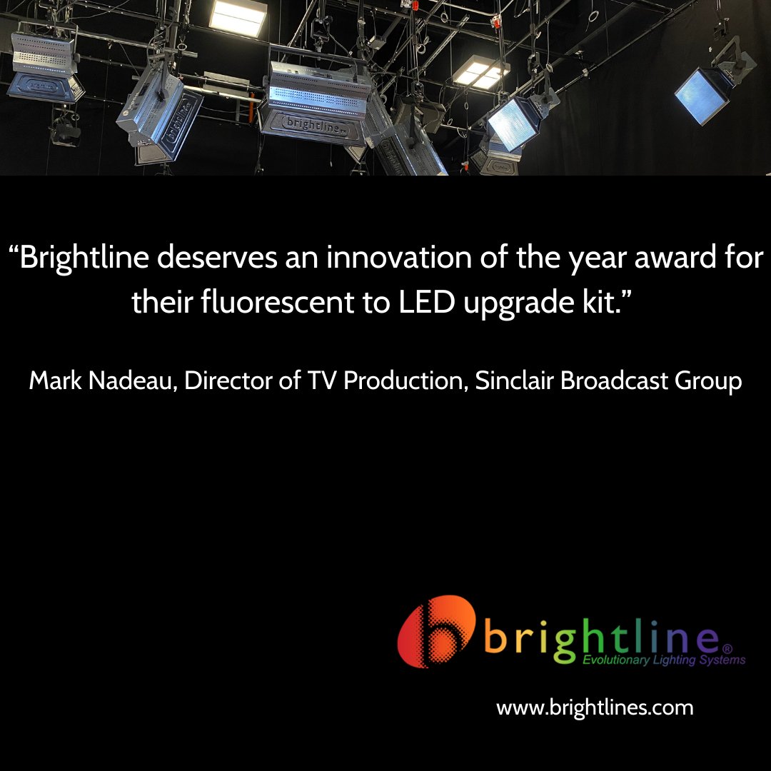 PipelineCHS's tweet image. #clientspotlight on lighting innovator @myBrightline who designed a fluorescent to LED retrofit kit that Sinclair Broadcast Group&apos;s Director of TV Production said deserved an innovation of the year award.

#lighting #innovation #LED #lightingsolution #mediaandentertainment