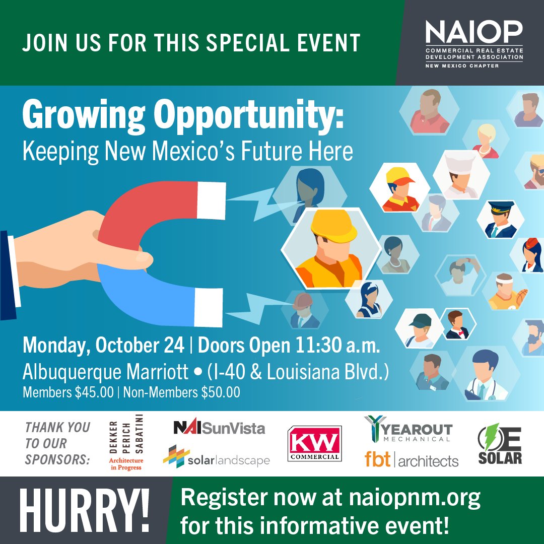 NAIOPNM's tweet photo. Join us for this special event! 

Register here: https://t.co/H46JG6ooU3

#DekkerPerichSabatini #NAISunVista #fbtarchitects #kwcommercial #solarlandscape #YearoutMechanical #OESolar https://t.co/ODKMbqYr4d
