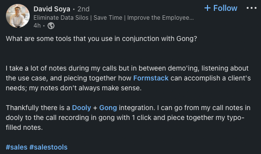 Dooly + @Gong_io = A match made in sales productivity heaven.