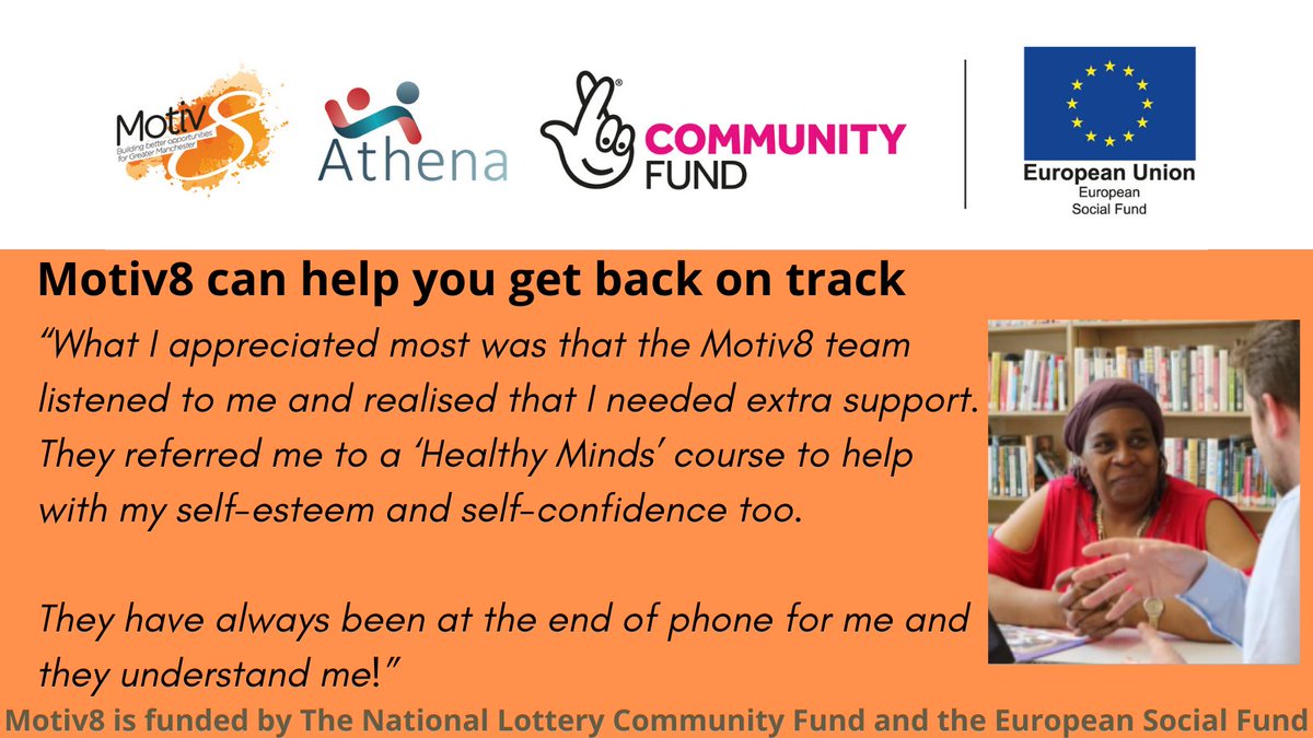 Over 80% of our clients have a mental health challenge and need support from our team to help them get back on track.  Our clients share their stories here: motiv8mcr.org/success-stories 
Do you know anyone we could support?  #TNLComFundESF <a href="/TNLComFund/">The National Lottery Community Fund</a> #WorldMentalHealthDay2022